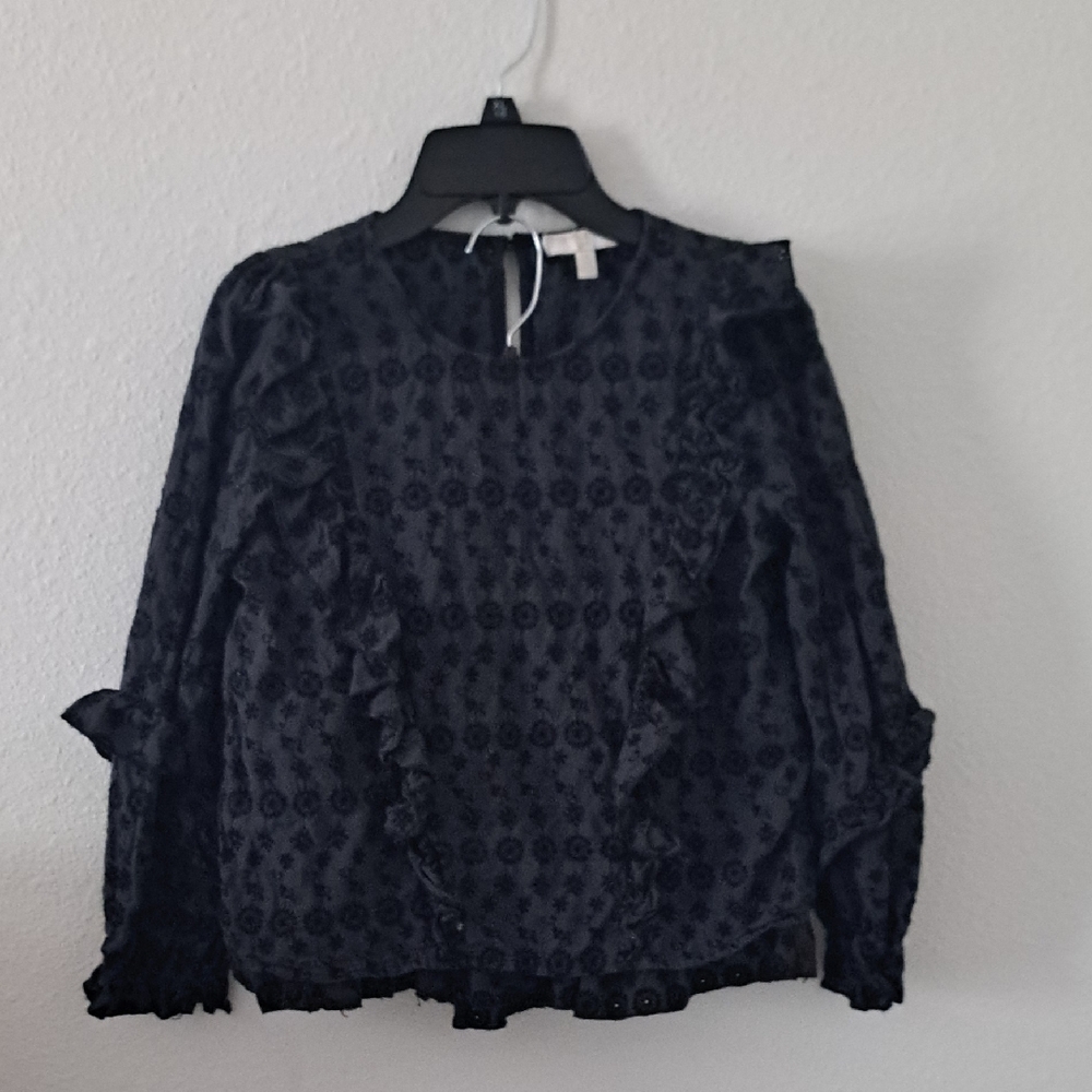 Chelsea & Violet Black Textured Ruffle Eyelet Top & Skirt Set